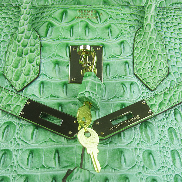 Replica Hermes Birkin 30CM Crocodile Head Veins Bag Green 6088 On Sale